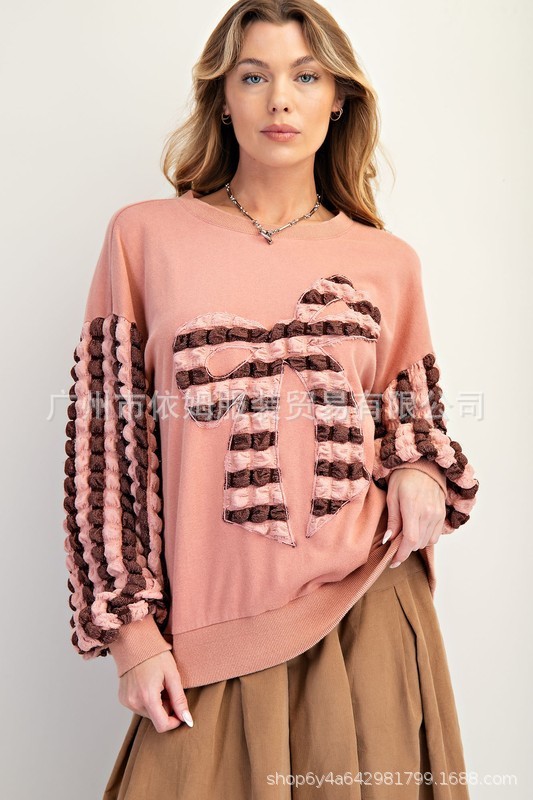 Amazon 25 秋の新クロスボーダーヨーロッパとアメリカの服リボンスプライシングプルオーバースウェットシャツファッショナブルなカジュアルトップ女性用|undefined