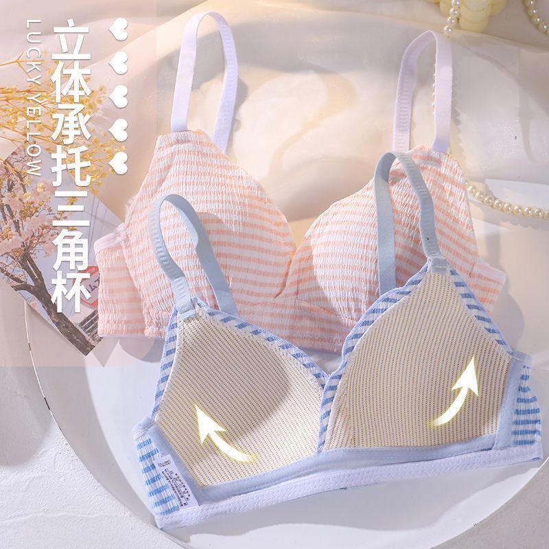 Fenzixia Lingerie Push-Up Bra, Pastoral Style, Student Small Bra, Enhances Bust Appearance, Lace, Thin Cup, Wireless