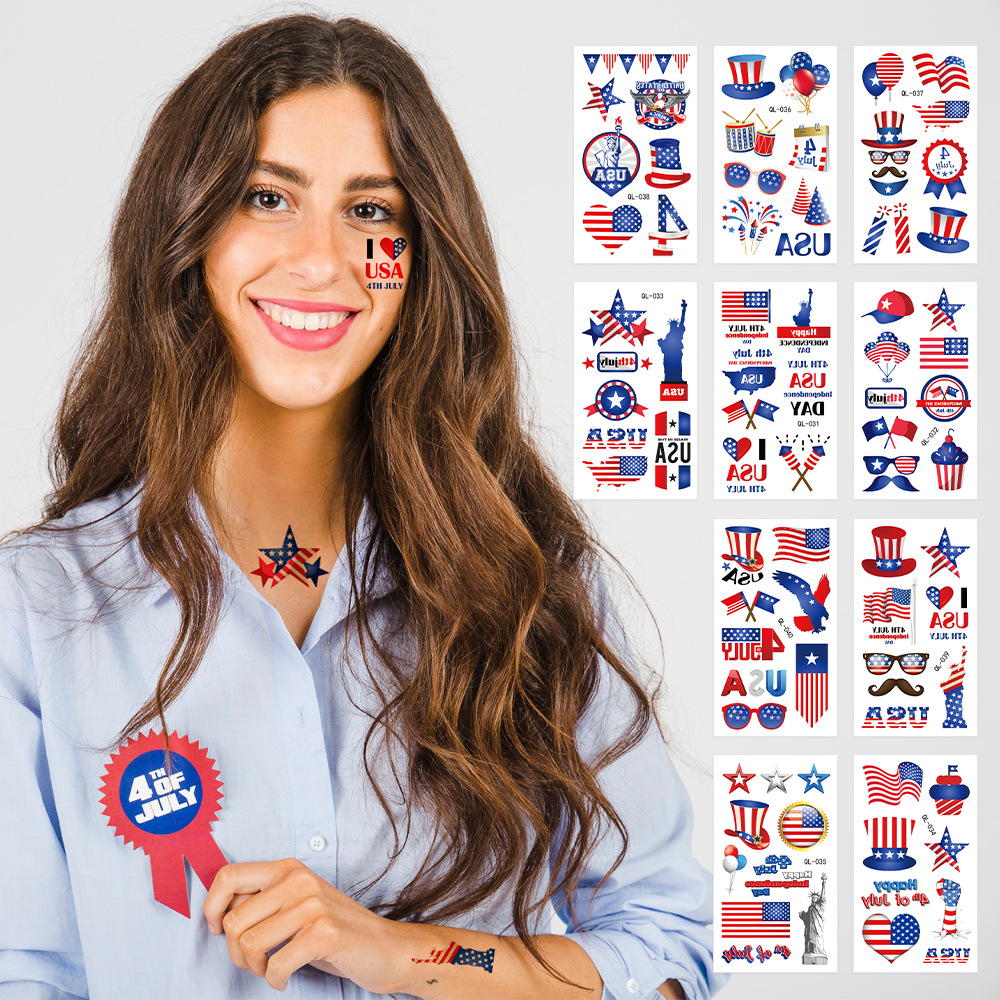 Tatuajes Temporales Faciales de Papel de Transferencia de Agua Impermeable para Día de la Independencia y Fiestas