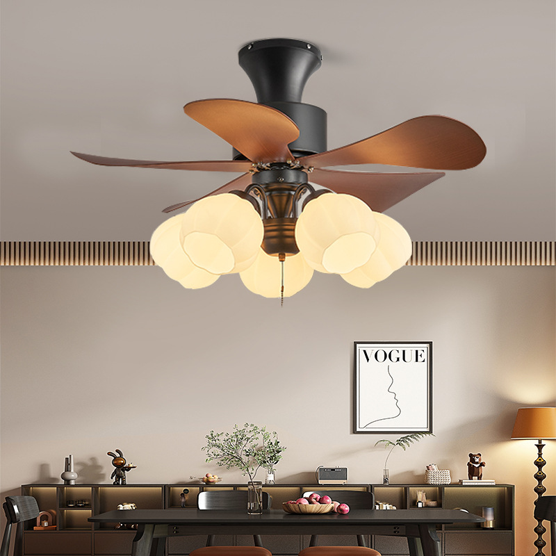 New Nordic Style Ceiling Fan Lamp Restaurant Bedroom Fan Lamp Retro Pastoral Country Variable Frequency Silent Electric Fan Foreign Trade