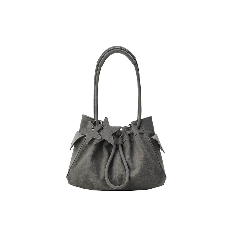 Niche Design Handbag, Fashionable and Stylish Drawstring Shoulder Bag, Lychee Pattern, High-End Feel, Large Capacity Cloud Bag