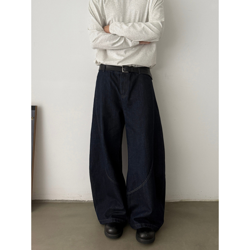 丹宁蓝色弯刀牛仔裤男款春秋潮牌美式baggy阔腿裤宽松痞帅裤子男|undefined