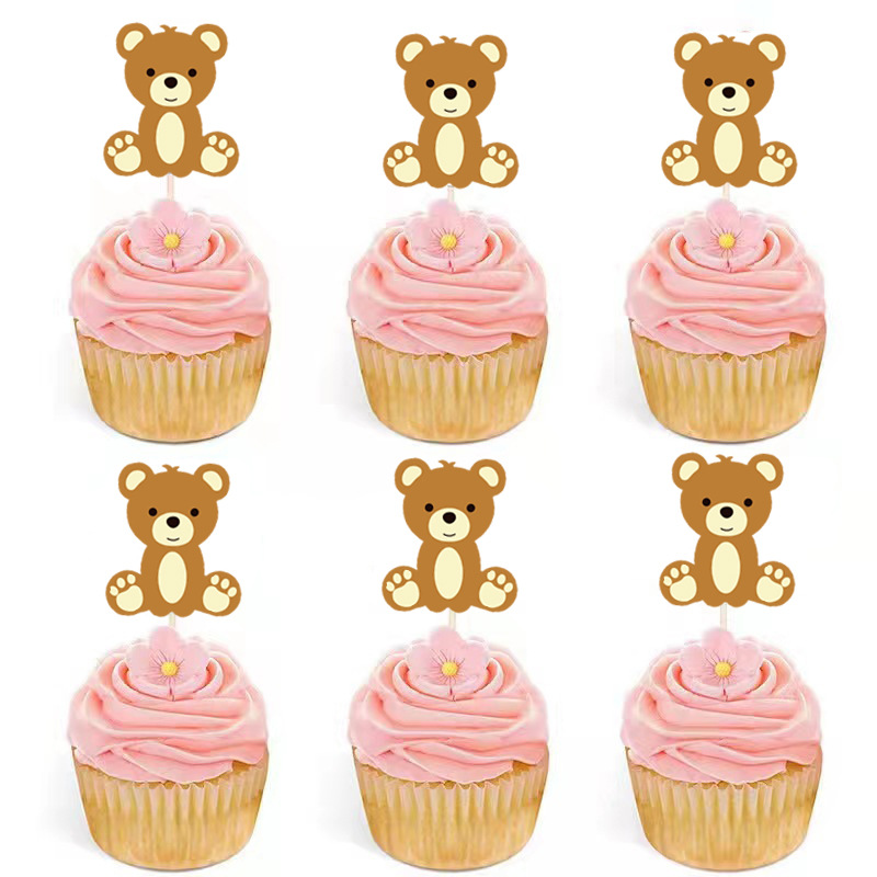 Amazon Cross-border nuevo palillo de oso palillo de dientes inserción de pastel complemento tema de animales fiesta de carnaval postre inserción de etiqueta