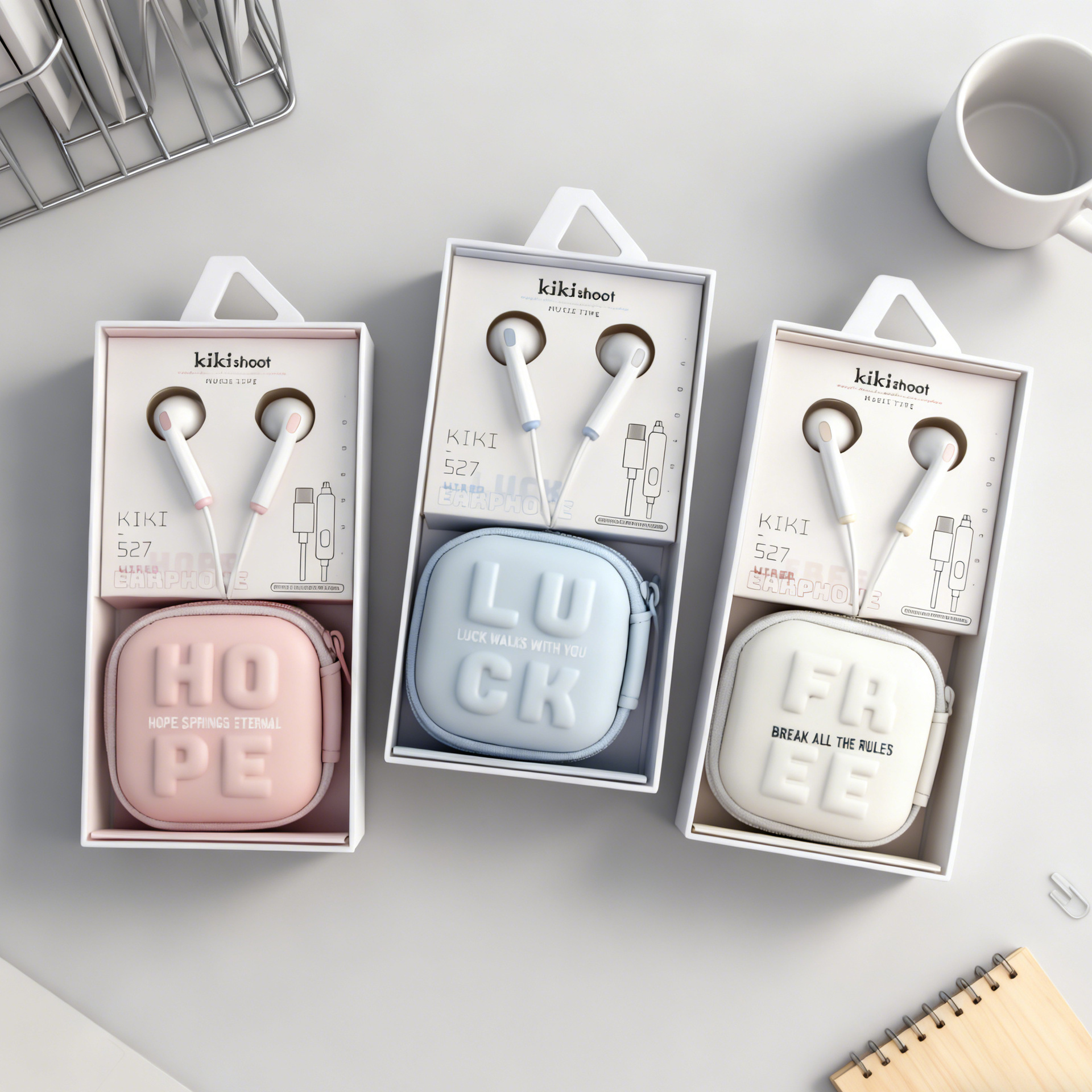 Kiki-527 Typec Interface Wired Cartoon Storage Bag Earphones Suitable for Apple 15/16/17 Huawei Xiaomi