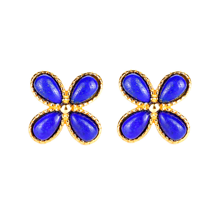 (2개) HUIBAOLI S  금도금 LAPIS LILZULI SOUTH RED AGATE 4 잎 클로버 패션 단순 올 매치 여성 귀걸이