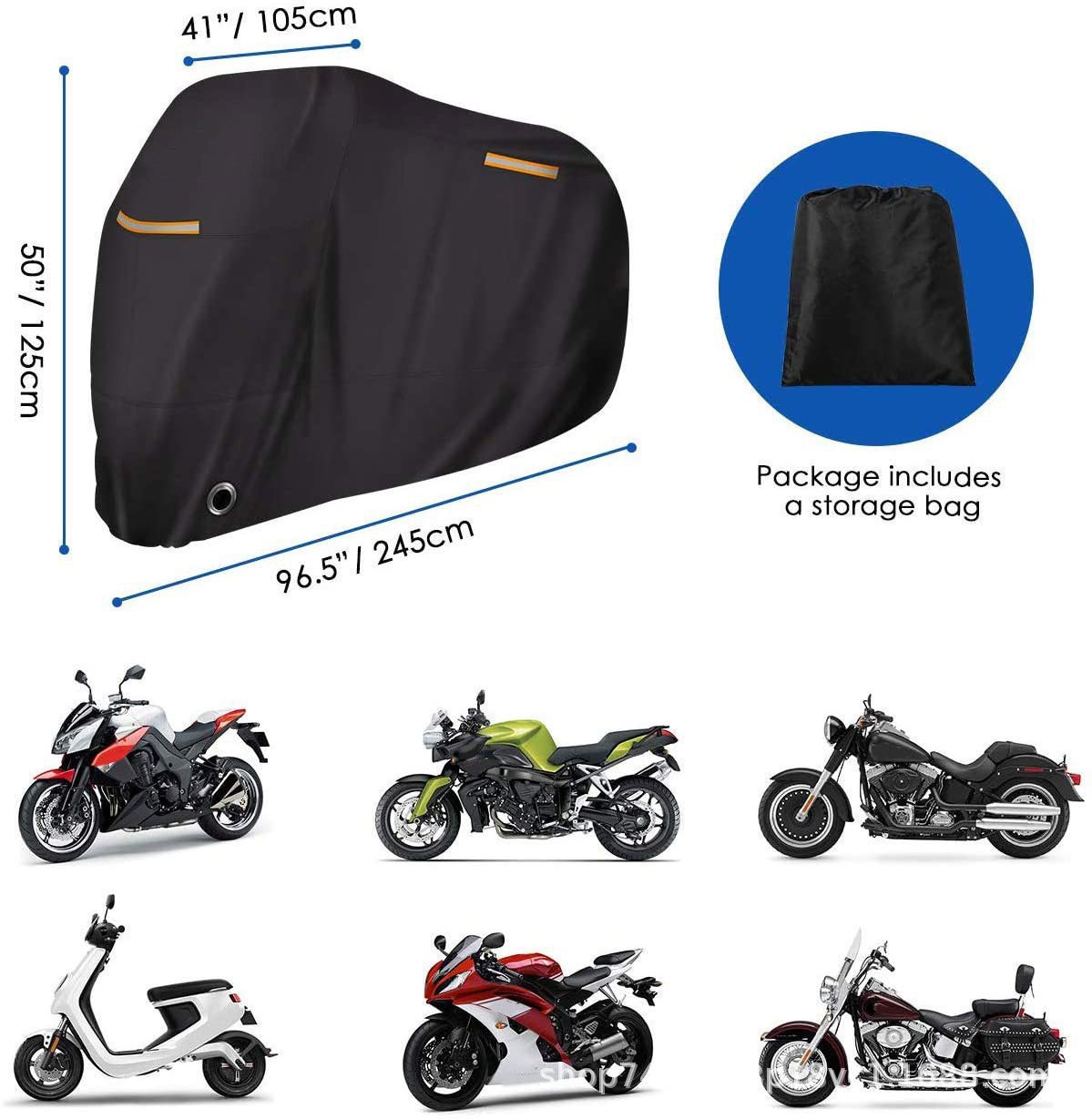 In-Stock Cross-Border 190t Motorcycle Cover Outdoor Car Cover Motorcycle Cover Electric Vehicle Waterproof Sun Protection Bicycle Cover