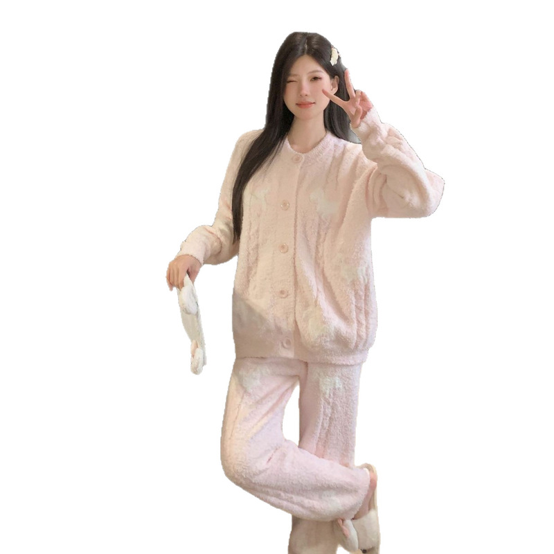 半边绒睡衣卡通小熊可爱睡衣宽松外穿开衫软糯加厚慵懒风女家居服|undefined