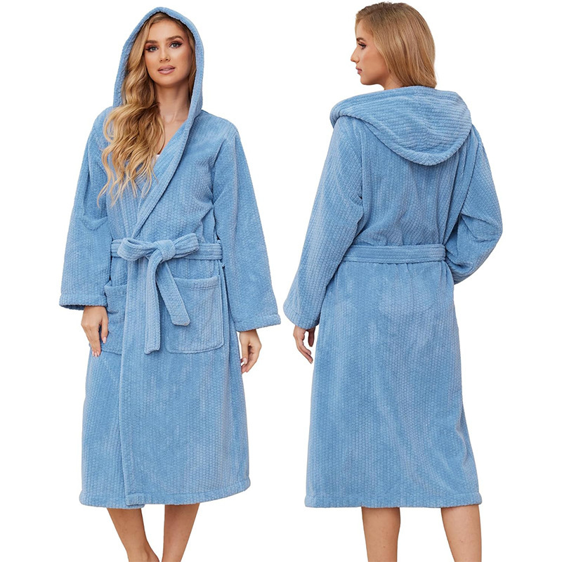 Cross-Border Foreign Trade Long Robe Bathrobe Women's Coral Fleece Pajamas Autumn and Winter Warm Sleepwear Bathroom Swimming Home Wear Morning Robe