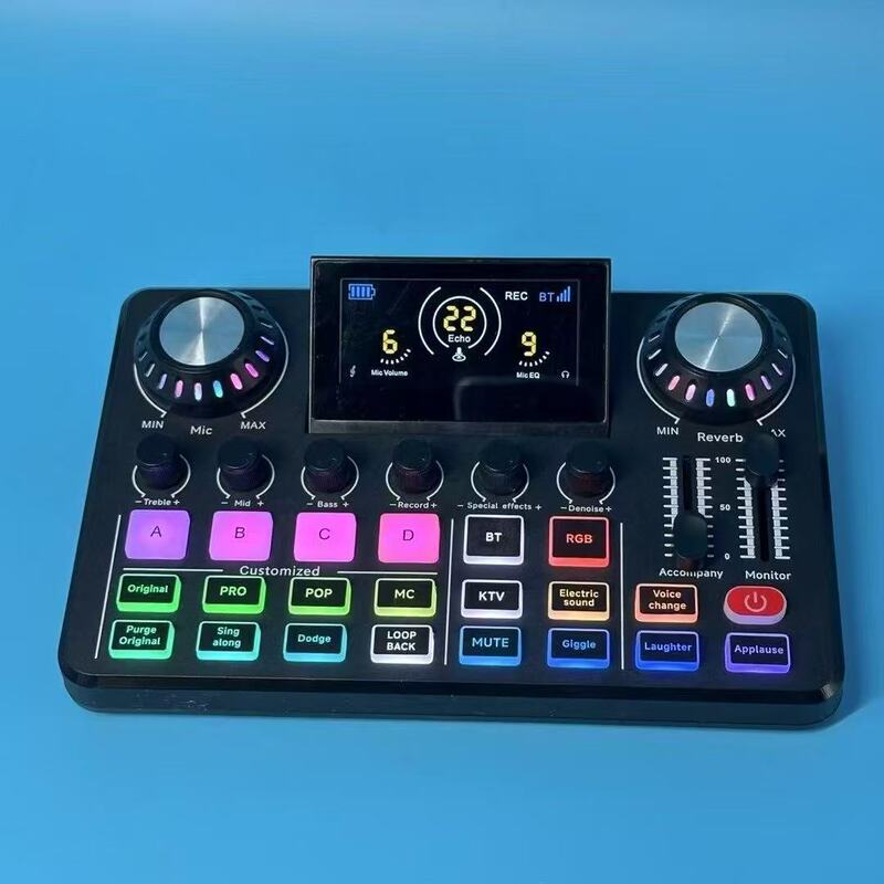 F668 クロスボーダーライブサウンドカードデジタル折りたたみディスプレイは、RGB ライトライブブロードキャストを備えた楽器のカスタマイズ機能をサポートします|undefined