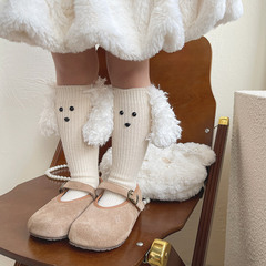 Hotmoonデザイナーの秋冬の新商品の大きい耳の犬のかわいい女の子の子供のウールの中で筒の積み重ねの靴下の女性