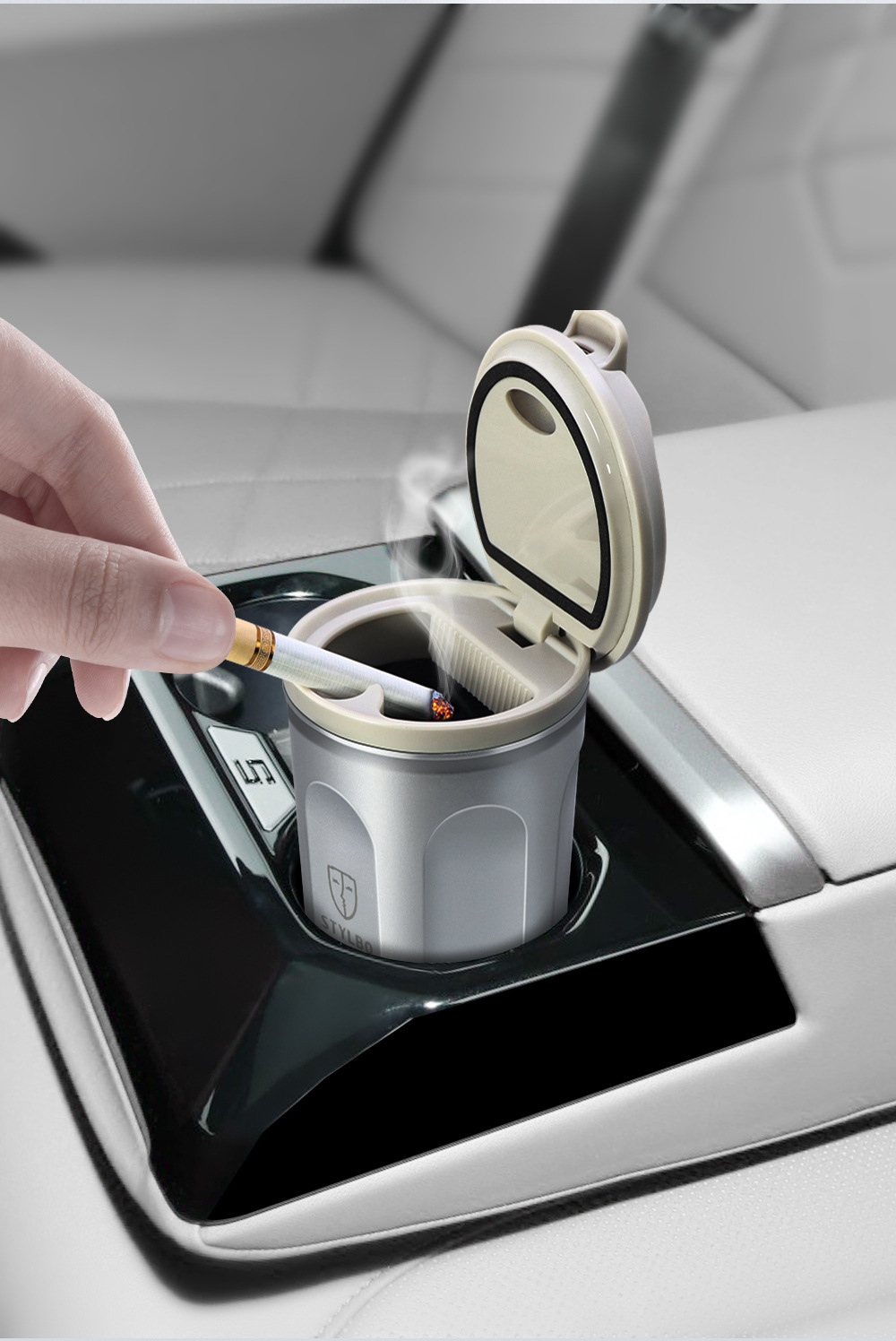 Stylbo Car Ashtray with Light, Anti-Fly Ash, Universal Car Interior Accessory, Car Ashtray Cup with Lid