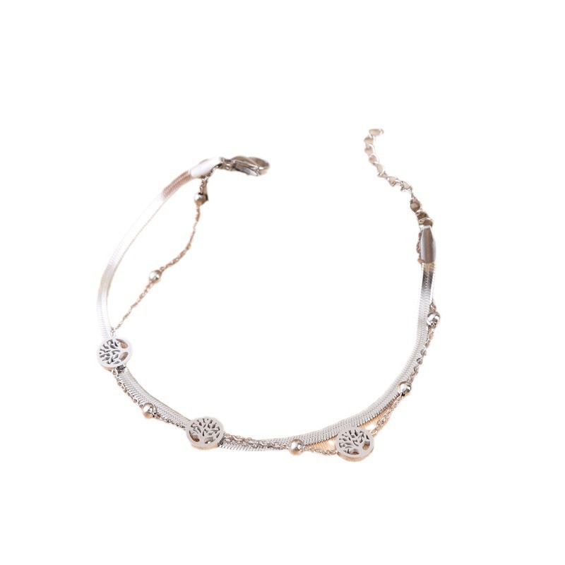 Nuevo diseño de nicho europeo y americano, árbol de la fortuna, doble capa, pulsera de acero de titanio chapado en oro real, moda femenina, todo fósforo, preservación del color