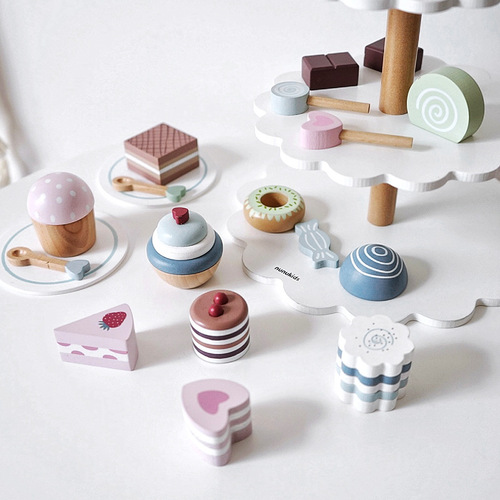 Foreign trade wooden simulation afternoon tea three-layer dessert cake tower play house kitchen food tableware educational toys