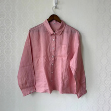 【100%苎麻衬衫】跨境新款舒服透气苎麻长袖衬衫女防晒宽松Polo领