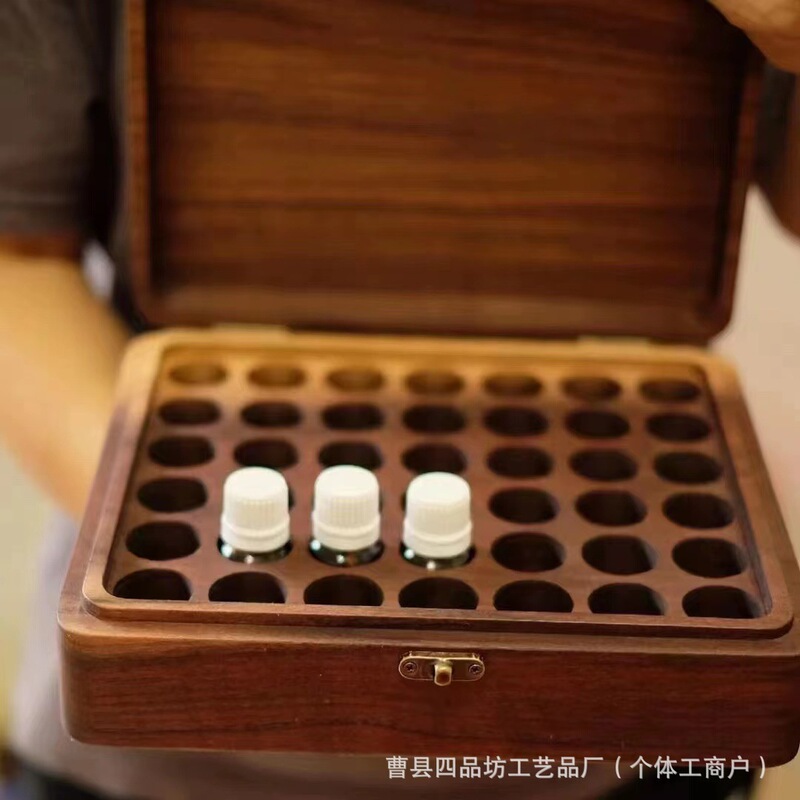 木质翻盖精油盒分格精油收纳展示盒桌面精油口红整理盒精油包装盒|undefined