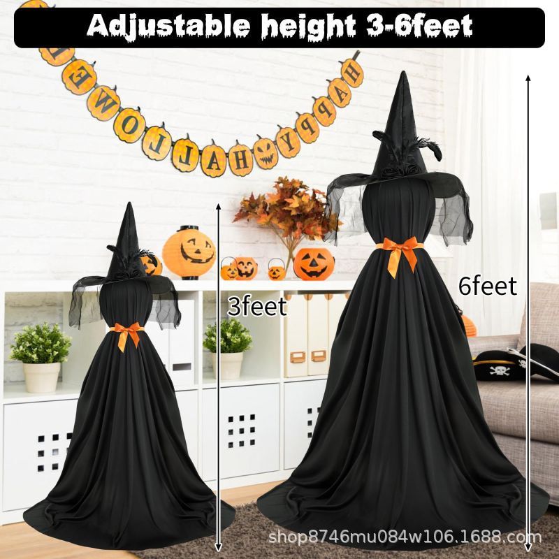 国境を越えた新製品ハロウィーン装飾LED発光幽霊黒幽霊リボン付きハロウィーン魔女装飾|undefined