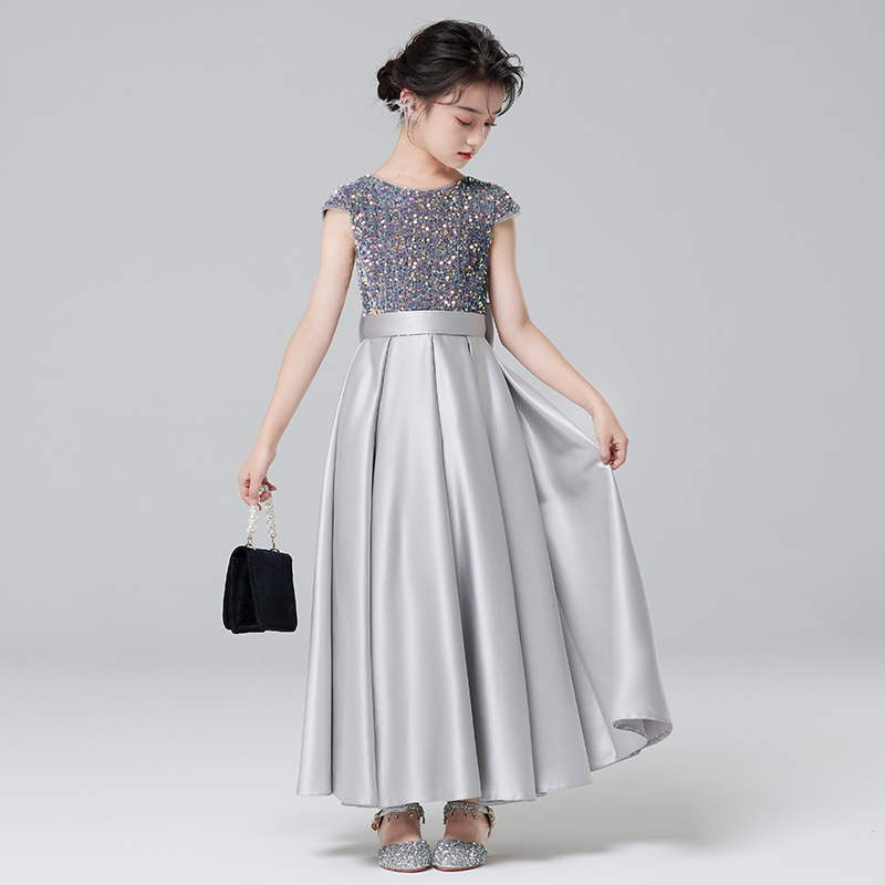 Vestido infantil, elegante vestido de princesa para niña, vestido de manga corta para presentadora de piano, vestido para niña de un año