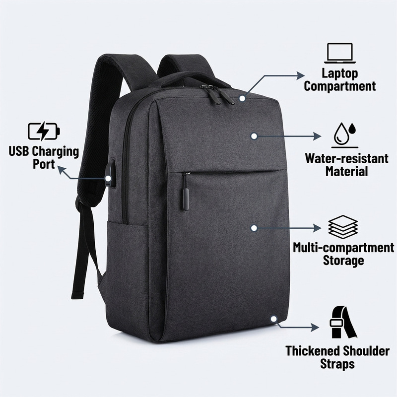 Business Bag, Commuter Laptop Bag, Men's Multi-Compartment Large-Capacity Travel Backpack, Can Be Printed with Logo and Text