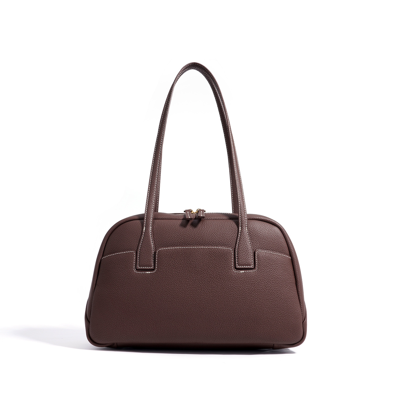 Genuine Leather Large Capacity Tote Bag For Women 2026 New Fashion Commuter Bowling Bag Handbag Shoulder Boston Bag - Thumbnail 8