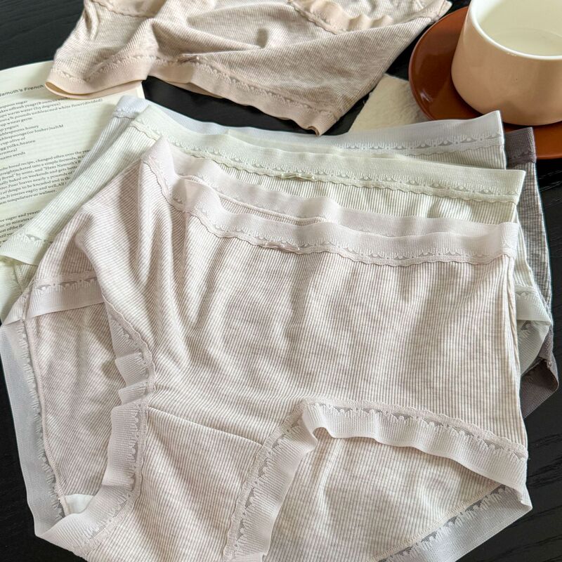 Xiaolanqun Merino Wool Ribbed High Elasticity Mid-Waist Hip-Hugging Cotton Crotch Triangle Panties Shorts for Women R301