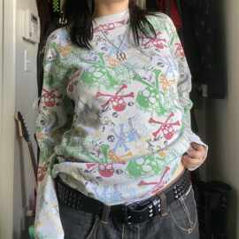 新款女欧美跨境印花长袖卫衣宽松T恤圆领套头衫女装上衣Y2k
