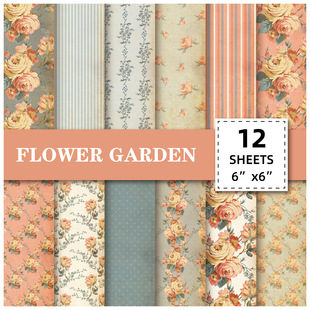 Big Sale 12 Sheets/Pack Cross-Border New Product Material Paper Handbook Decorative Paper DIY Pattern Background Paper Floral Pattern Card