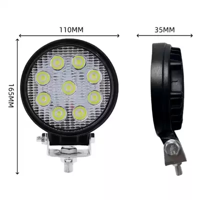 Cross-Border Car Led Spotlight 9 Beads 27W Round Car Front Bumper Light Off-Road Vehicle Work Light Forklift Light Inspection Light (İşçi projektorları) - 35mm-thick-12-80v