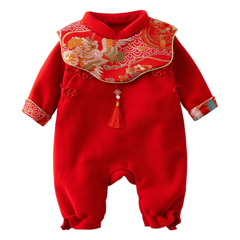 Ropa de primavera y otoño para bebés, mono para recién nacidos, una categoría de ropa, traje Tang, vestido de luna llena para bebés femeninos rojos