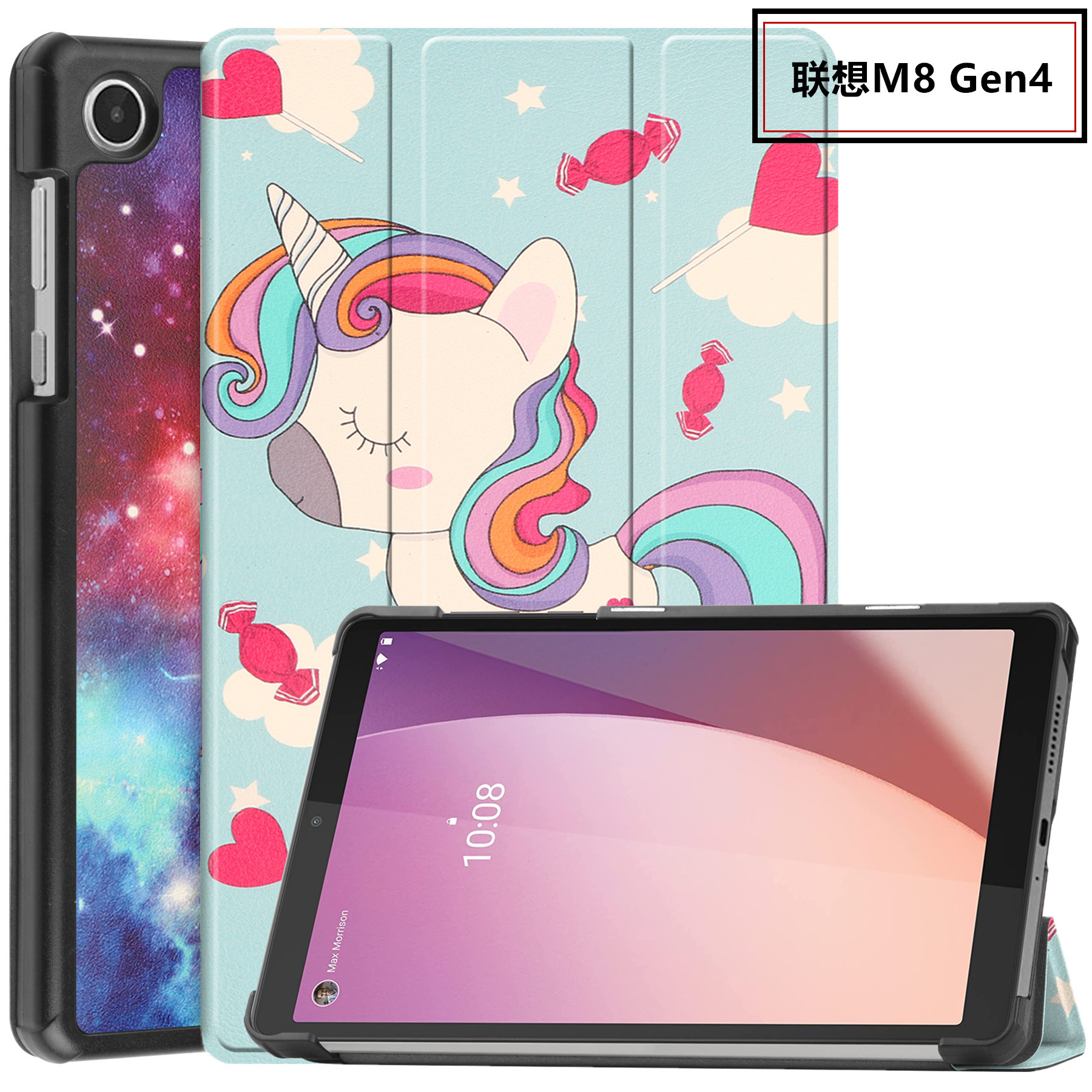 For Lenovo M8 Protective Case tb-300fu Leather Case Three-fold Bracket Cartoon Back Case 8.0 Anti-fall 4th Gen Anti-fall