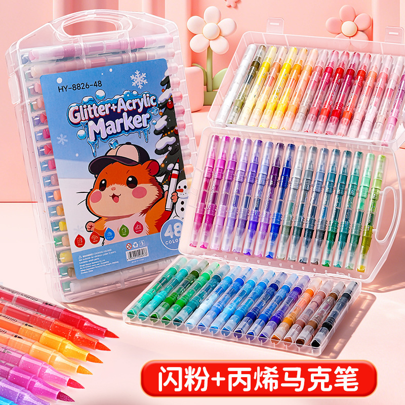 Double-Ended Glitter Acrylic Markers for Hand Drawing, Journaling, Colorful Liquid Sand Pens, Soft-Tip Art Watercolor Pens