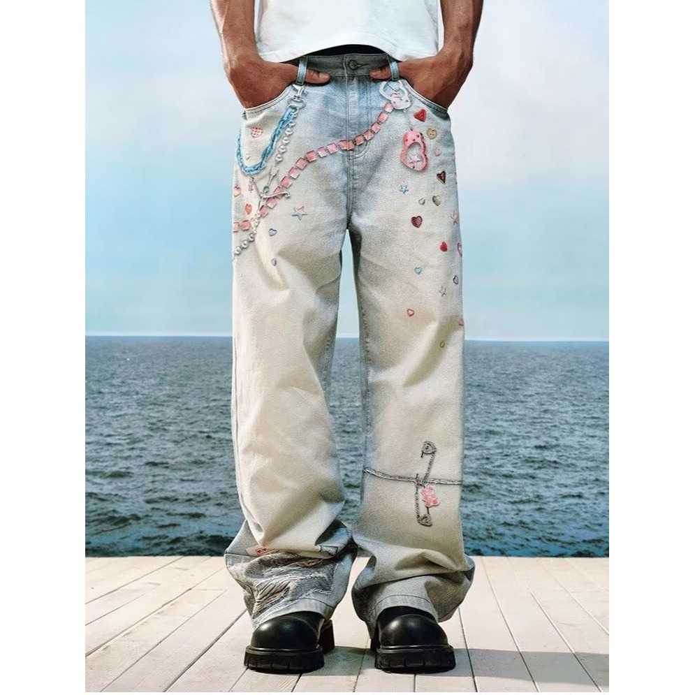 Heavy Duty Embroidered Straight Leg Jeans High Waisted Loose Wide Leg Trousers For Men And Women Spring Autumn New Style_mkmklike.com