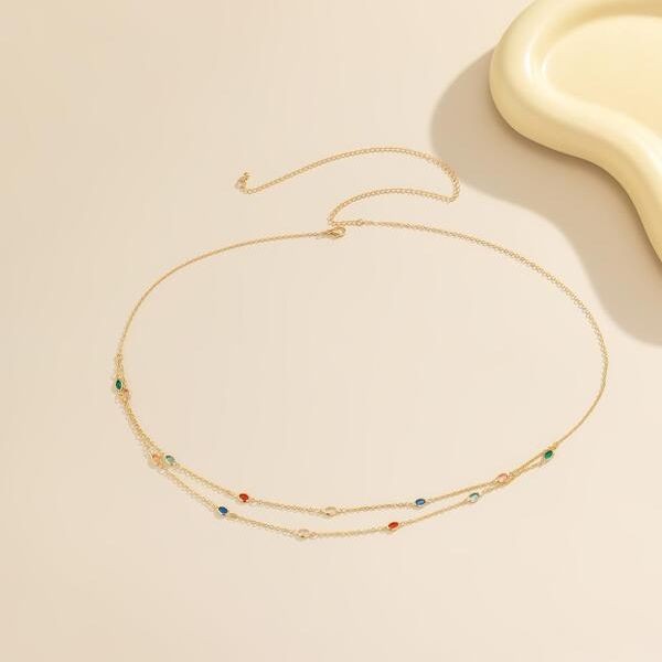 Catena corpo multistrato in cristallo gioielli strass per donna_voghion.com