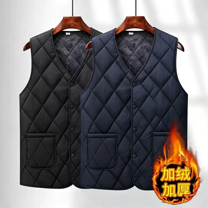 Fleece-lined and thickened autumn and winter men's warm vest, suitable for middle-aged and elderly, loose fit, large size, wholesale Fleece-lined and thickened autumn and winter men's warm vest, suitable for middle-aged and elderly, loose fit, large size, wholesale