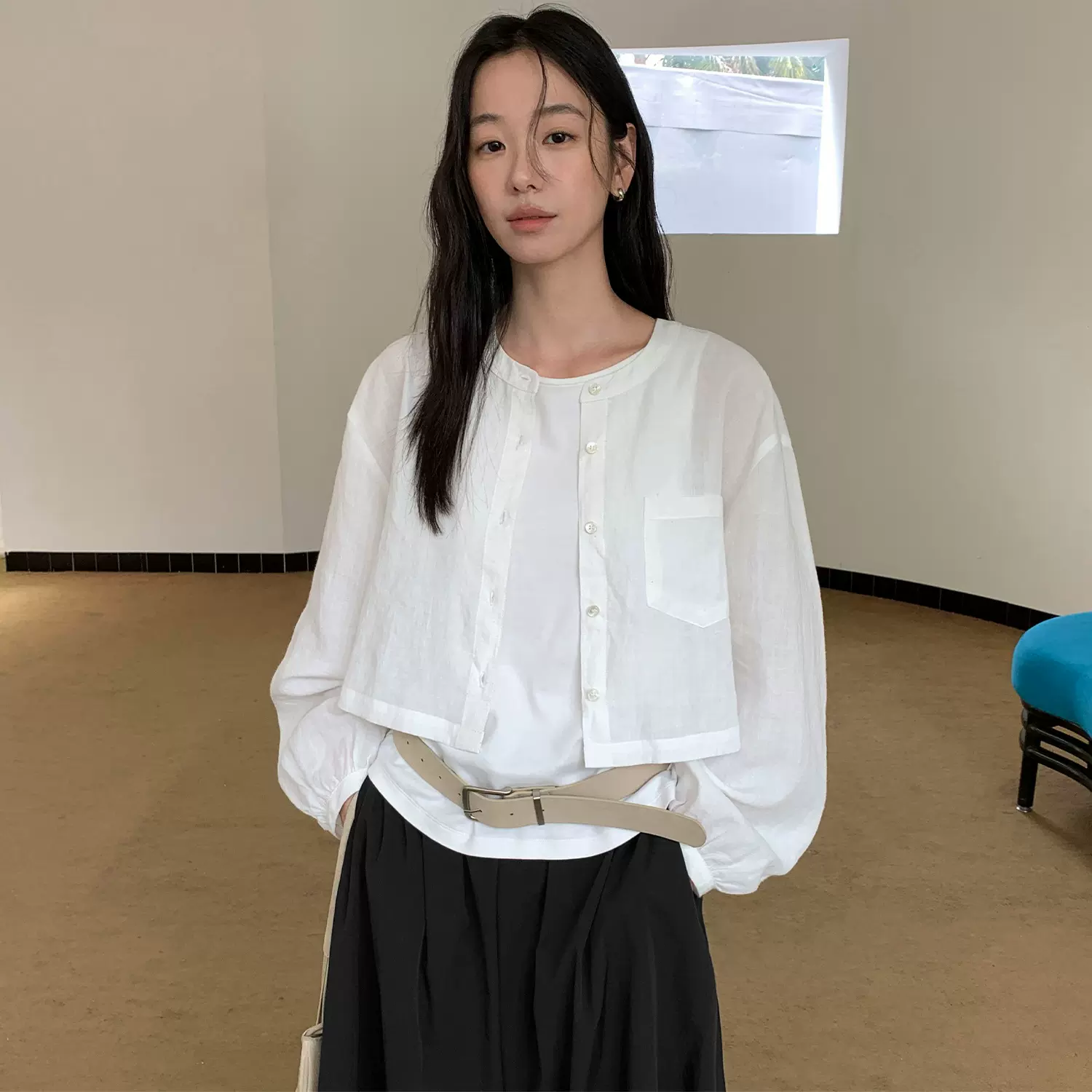 TG 韩系百搭苎麻短款外套女2025初秋新款圆领单排扣宽松上衣25633