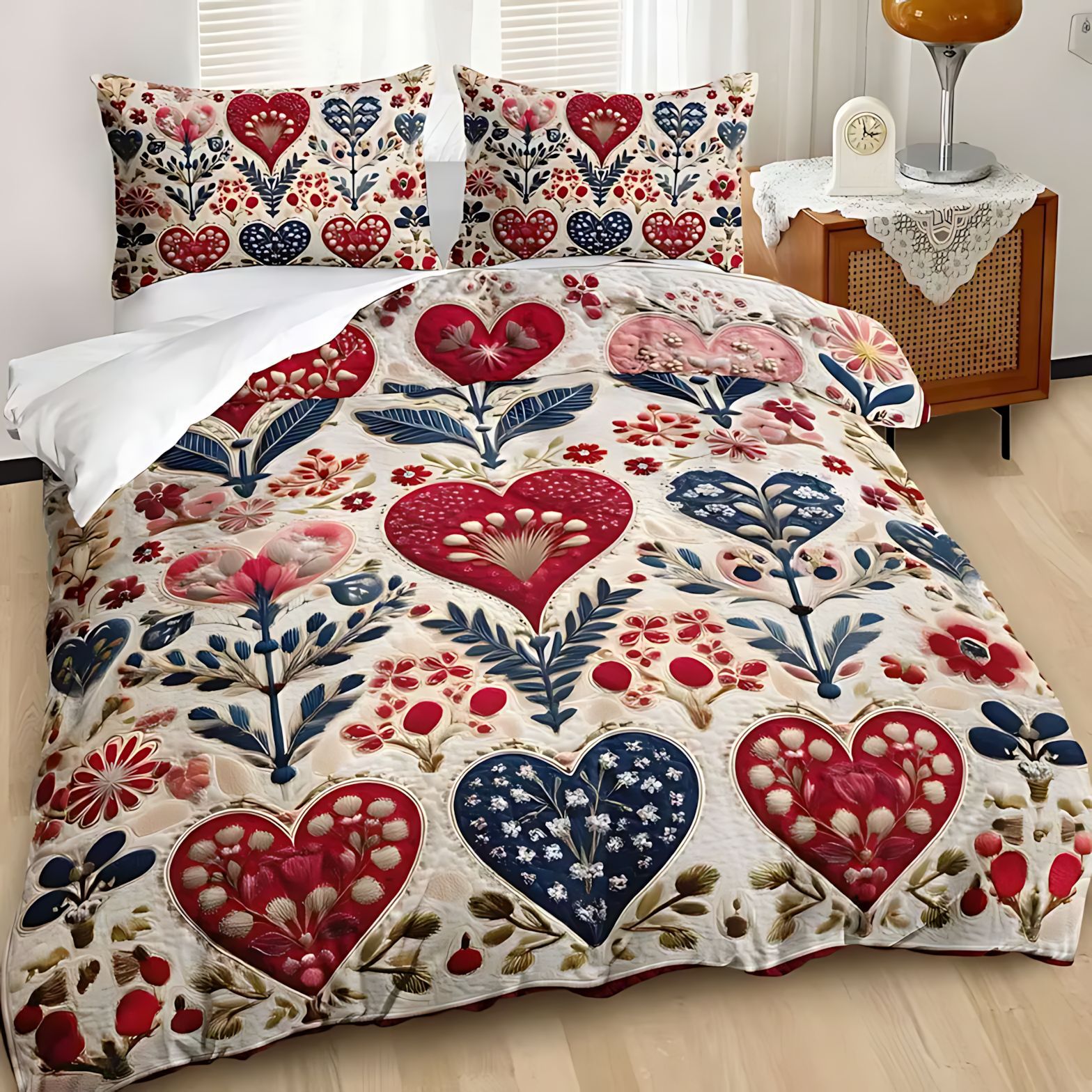 TEMU / JIT abrasión quilt kit de amor floral impresión digital HD ropa de cama exclusiva transfronteriza