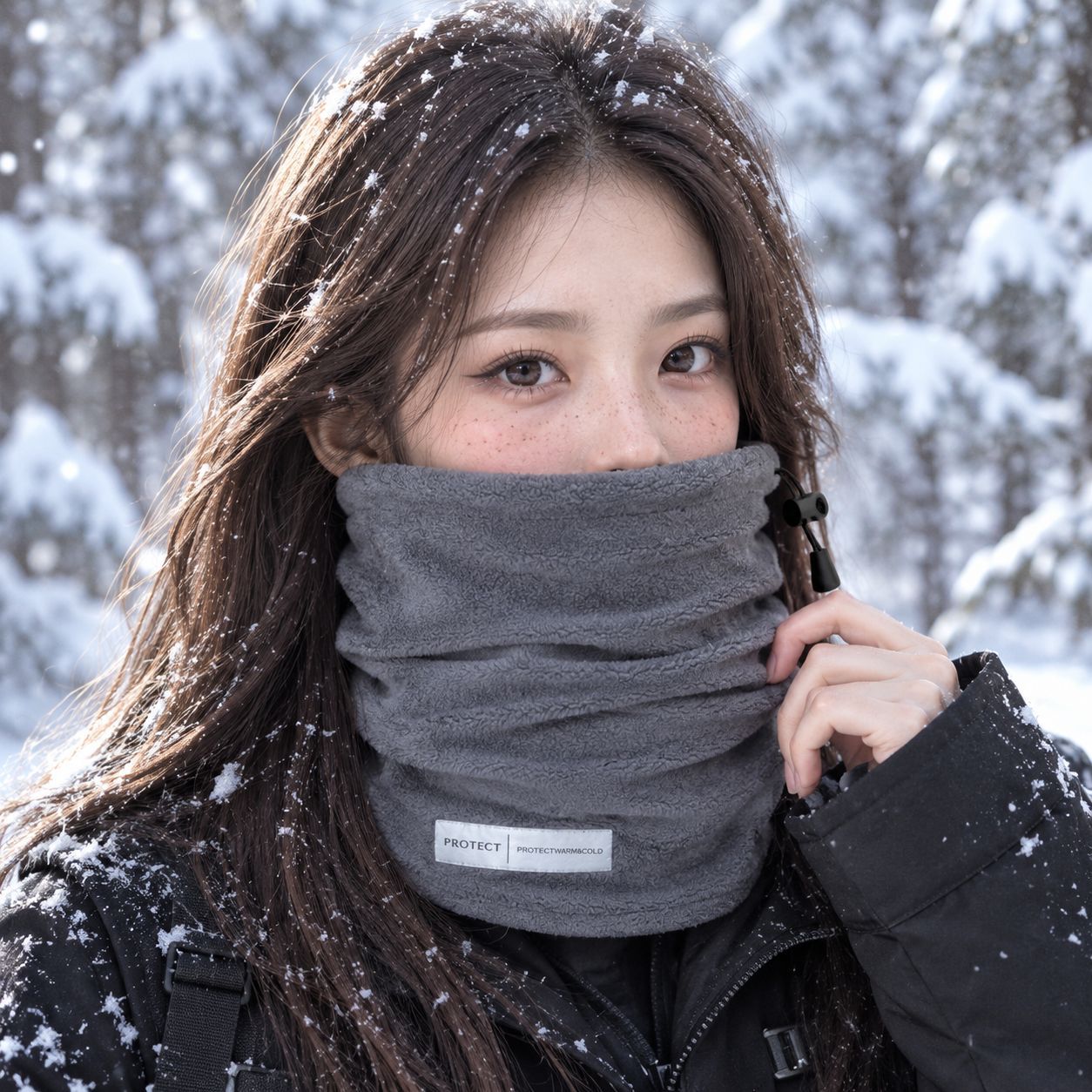 Japanese-style fleece-lined neck warmer for autumn and winter, suitable for women and men, designed for outdoor cycling, and featuring a Korean-style cold-weather face mask