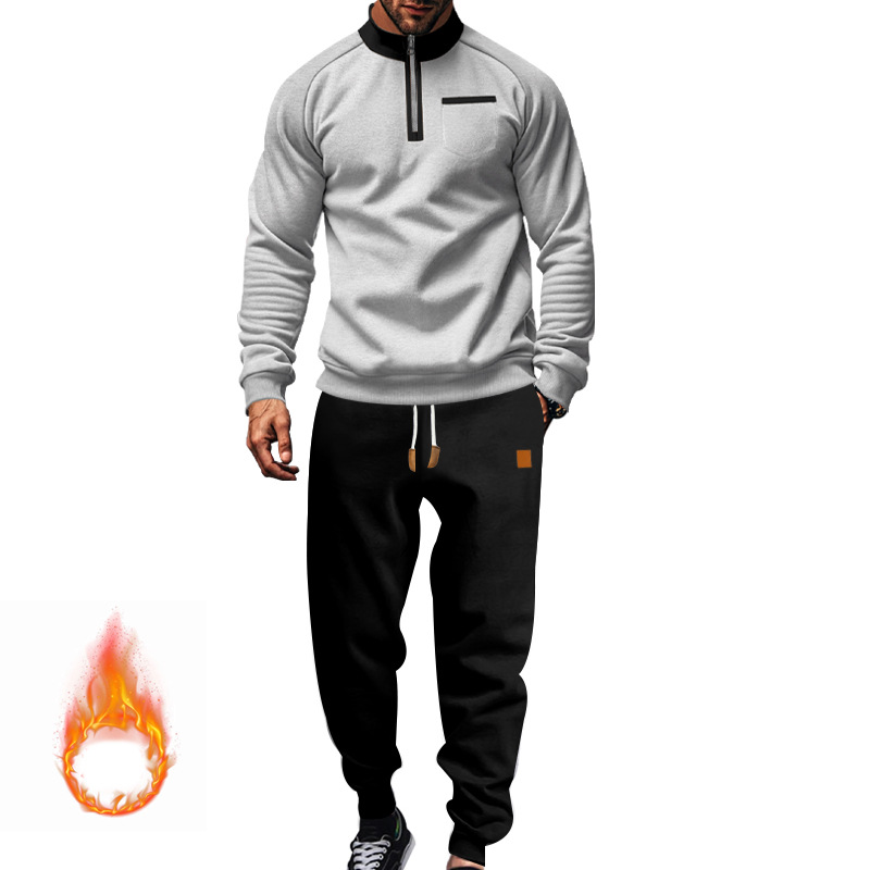 Herren Trainingsanzug Mit Stehkragen Und Fleece Kapuzenpullover_voghion.com
