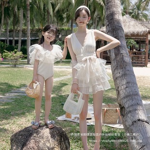 Hot Spring Parent-Child Swimsuit Female Mother-Daughter One-Piece Skirt Style Palace Style Children's Swimsuit Small and Medium-Sized Children Baby Parent-Child Wholesale
