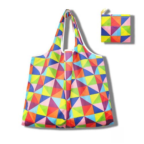 New Large Foldable Shopping Bag with Patterned Fabric Square Bag Portable Shopping Bag Foldable Tote Bag
