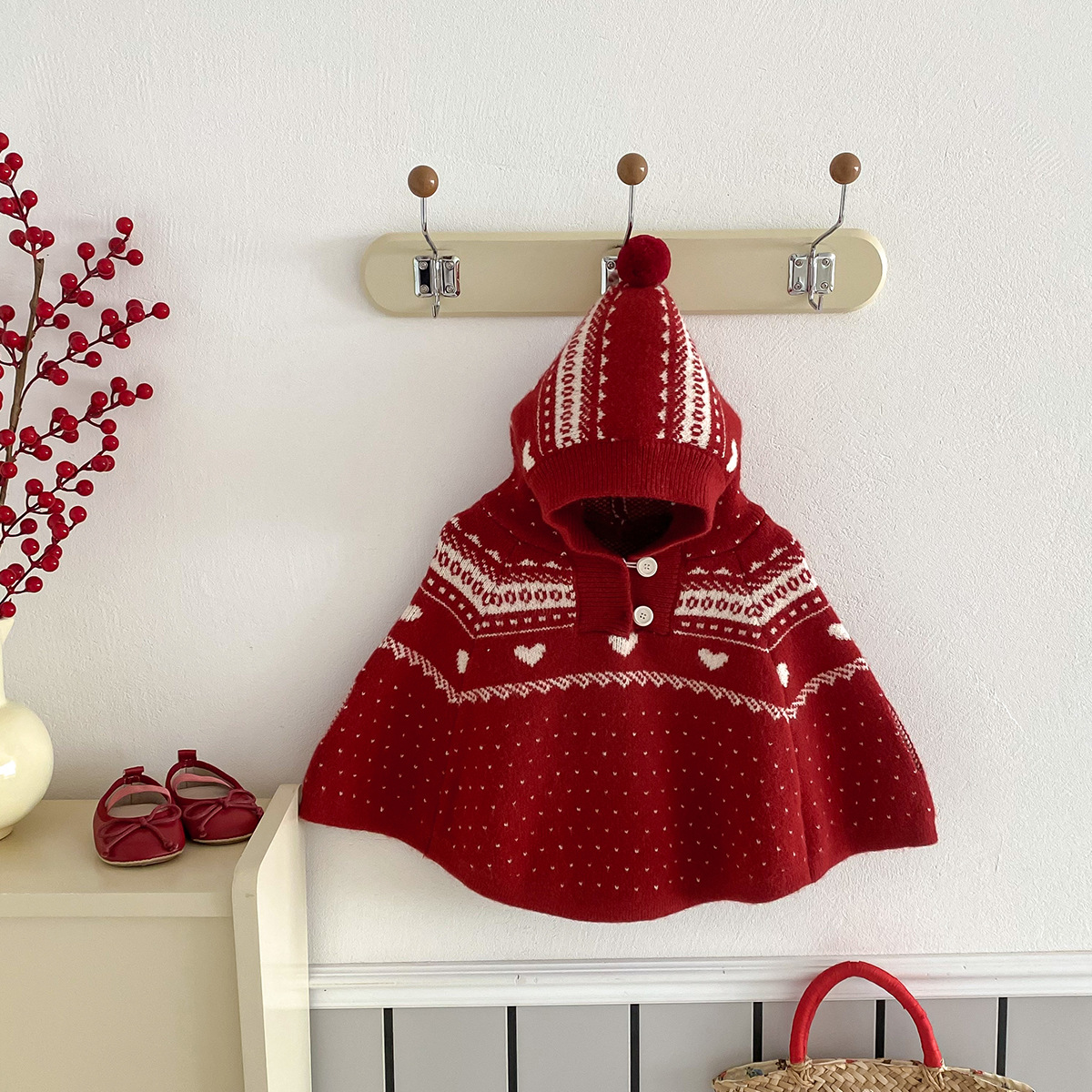 (2개) 망토 가을 겨울 새  망토 붉은 축제 후드 목도리 스타일 새해 크리스마스 스웨터