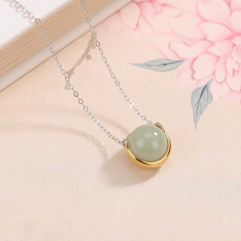 Mặt dây chuyền bạc S925 đính ngọc bích Hotan – Jasper Thanh Đảo – Mã não đỏ kiểu Trung Quốc — Dây xích - Chain