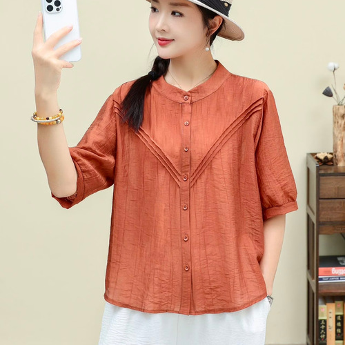 Product Name: 2025 New Plus Size Fresh and Light Breathable Stylish Button-Down Solid Color Slimming Cotton Linen Shirt