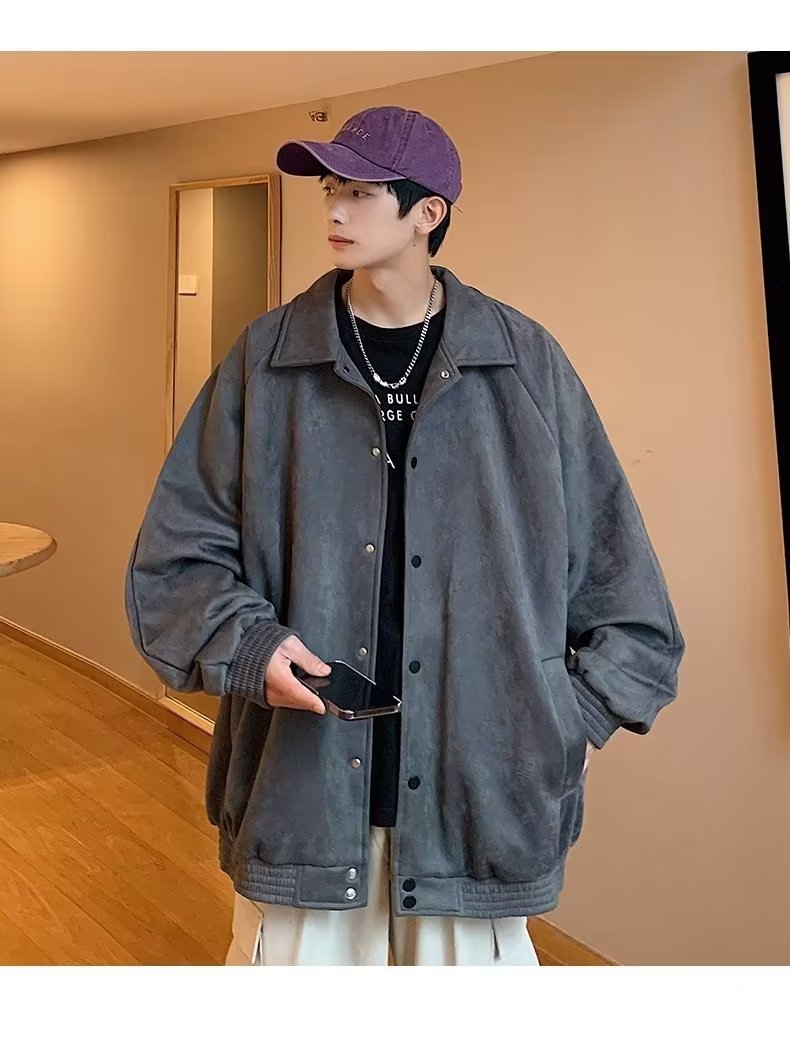 Men's Suede Motorcycle Jacket Oversized Lapel Workwear Style_voghion.com