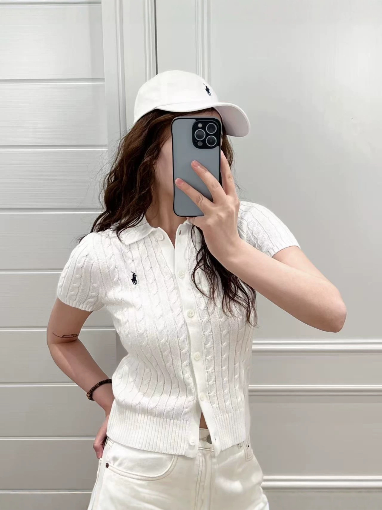 Ralph Lauren pony tikməli qadın polo sviteri, qısaqol