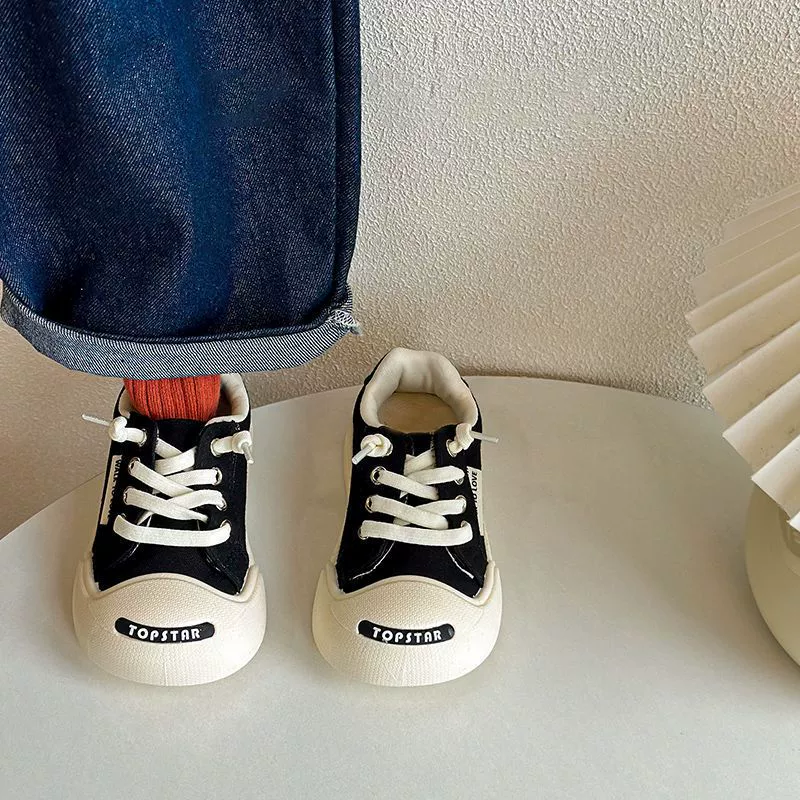 Children's cloth white shoes for men and women with velcro, Korean style