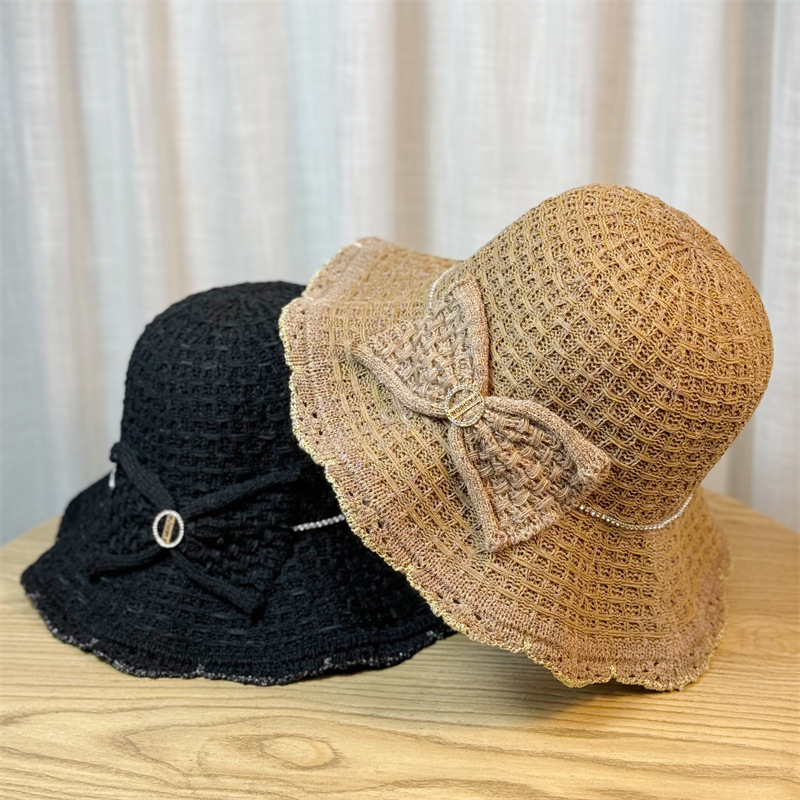 Women's Straw Hat With Ruffle Edge And Bow For Summer Sunshade_voghion.com