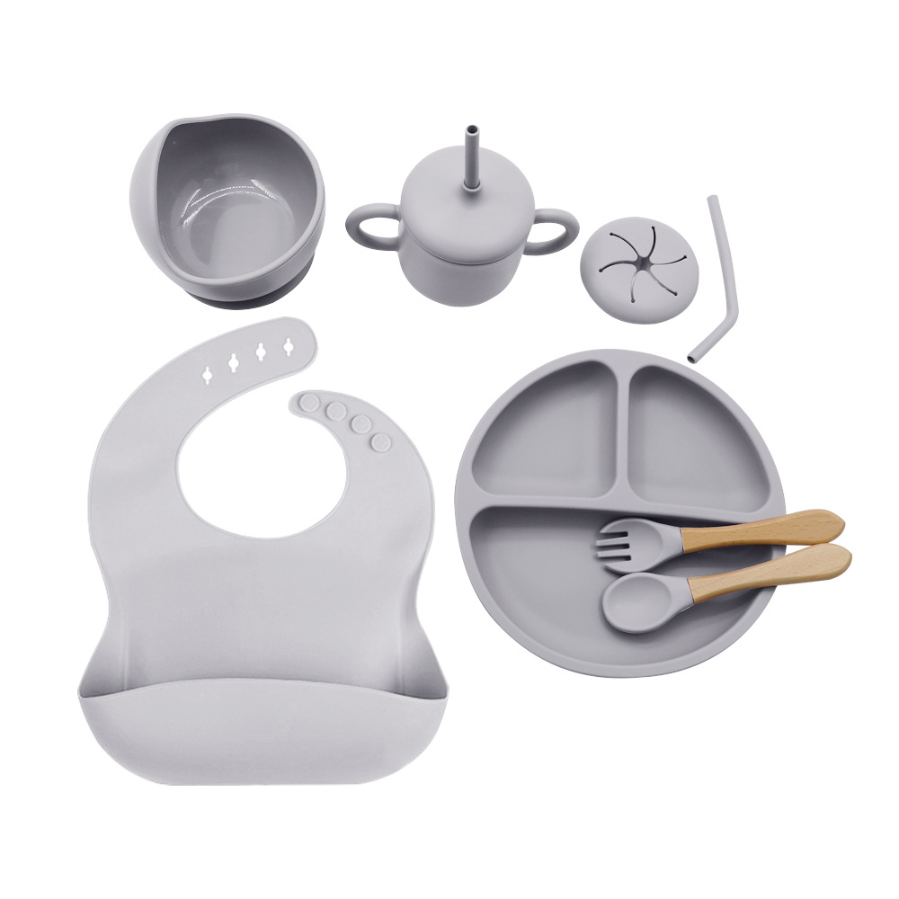  Set de vajilla infantil de silicona, 10 piezas, incluye plato, tazón, cubiertos y babero, ideal para bebés