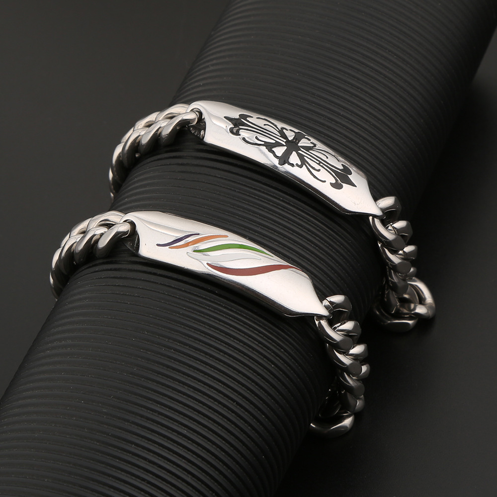 Stainless Steel Hand Jewelry Ethnic Style Fashionable Simple Elegant Stylish Retro Titanium Steel Great Wall Pattern Men's and Women's Curved Bracelet