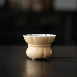 玉泥白瓷杏黄釉茶漏陶瓷手工茶滤茶叶过滤器茶隔功夫茶具