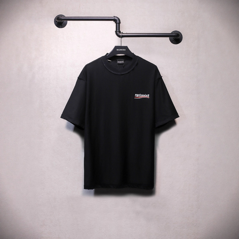 Paris B Brand Summer New Classic High-End Reversible Coca-Cola Wave Embroidery Distressed Design Couple Short-Sleeve T-Shirt